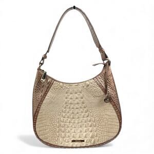 Brahmin Amira Hobo Shoulder Bag Leather Croc Embossed Champagne Koubba